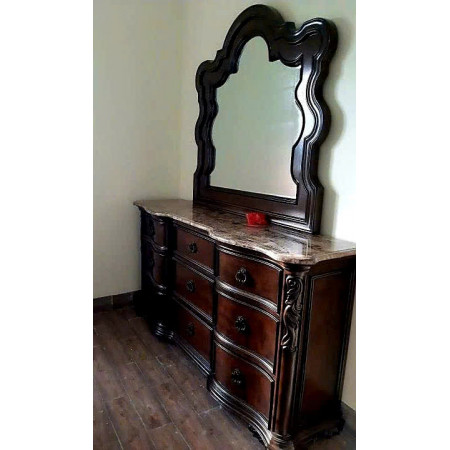 MB6615 - Imperial : Tủ Ngang 9 Ngăn Kéo Mặt Đá Và Khung Gương